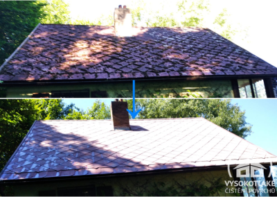 Porovnání stavu eternitové střechy před čištěním a po čištění v Lensedlích