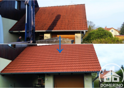 Porovnání stavu střechy z betonových tašek před čištěním a po