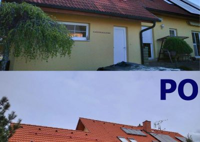 Porovnání stavu střechy rodinného domu v Rabštejnské Lhotě před čištěním a po