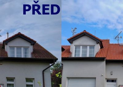 Porovnání stavu střechy řadového domu v Benicích před čištěním a po