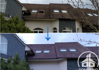Srovnání stavu střechy rodinného domu ve Studeněvsi před čištěním a po čištění včetně aplikace nano impregnace