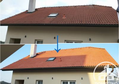 Porovnání stavu střechy rodinného domu v Doubravčicích před čištěním a po čištění včetně nástřiku nanoimpregnace