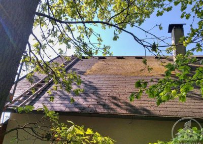 Průběh čištění šindelové střechy domu ve Všestarech včetně aplikace nanoimpregnace