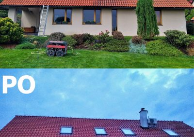Porovnání střechy rodinného domu v Černolicích před čištěním a po čištění včetně nanoimpregnace