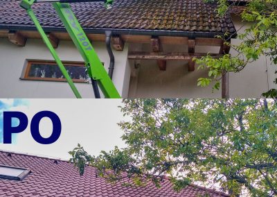 Čištění střechy rodinného domu v Černošicích z plošiny - stav před a po