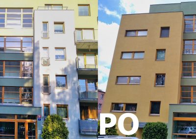Porovnání fasády bytového domu v Praze 9 před čištěním a po