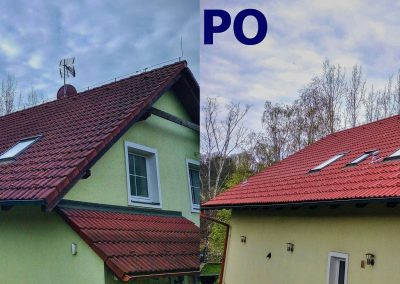 Porovnání stavu střechy rodinného domu v obci Hoření Vinice před čištěním a po
