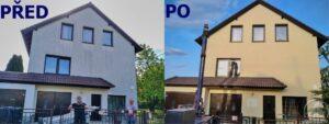 porovnání fasády před a po čištění