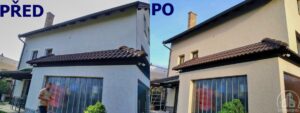 porovnání fasády před a po čištění