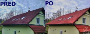 porovnání střechy před a po čištění