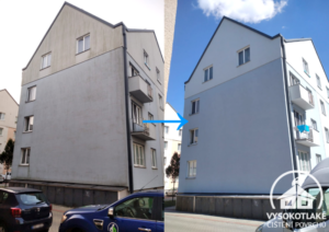 porovnání čištění fasády před a po