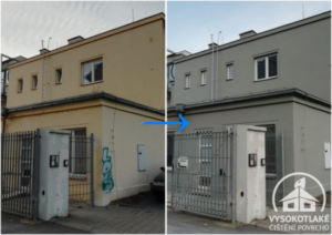 porovnání fasády před a po nátěru