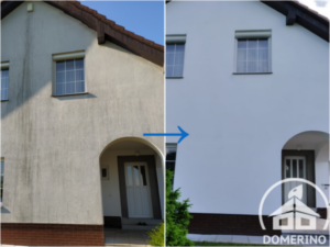 Porovnání stavu fasády před čištěním a po čištění a novém nátěru