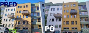Porovnání stavu fasády před čištěním a po