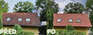 střecha před a po čištění