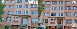 porovnání čištění fasády před a po