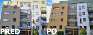 Porovnání stavu fasády před čištěním a po