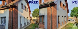 detailní porovnání fasády před nátěrem a po nátěru