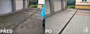 porovnání před a po čištění dlažby
