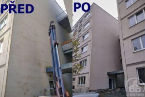 Detail porovnání stavu před a po čištění fasády