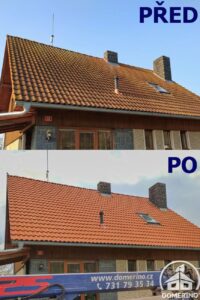 porovnání střechy před a po čištění