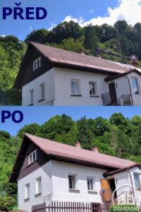 porovnání eternitové střechy před a po čištění