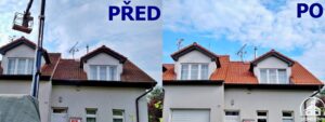 porovnání čištění střechy před a po