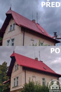 porovnání eternitové střechy před a po