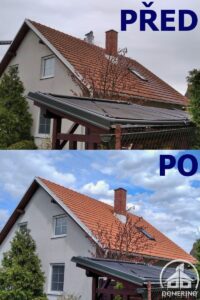 porovnání střechy před a po čištění
