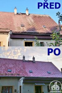 Porovnání stavu eternitové střechy před čištěním a po čištění
