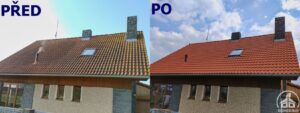 detailní porovnání před a po čištění střešní krytiny