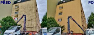 porovnání fasády před a po čištění