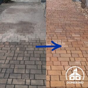 detailní porovnání před a po čištění zámkové dlažby